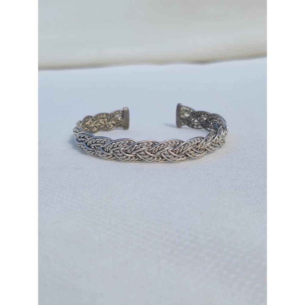 Silver Tone Braided Woven Cuff Bracelet